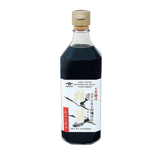 Yamaroku Shoyu Pure Artisan Dark Sweet Japanese Premium Gourmet Barrel Aged 4 Year Soy Sauce "Tsuru Bisiho", 18oz (532ml)