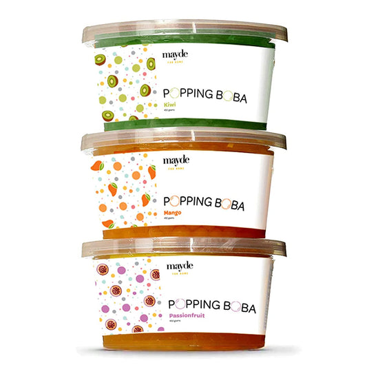 Mayde Bursting Popping Boba Pearls, Kiwi, Mango, Passion Fruit - 3 Flavor Tropical Fruits Party Kit (490 gms, 3-pack)