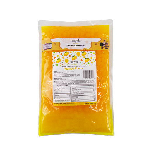 Mayde Crystal Boba for Bubble Tea Drinks Milk Tea Shaved Ice Topping, Agar Boba, Mango Flavor - 2.2lbs