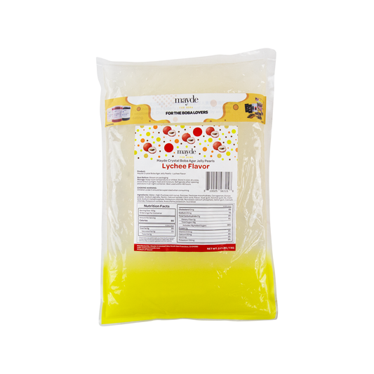 Mayde Crystal Boba for Bubble Tea Drinks Milk Tea Shaved Ice Topping, Agar Boba, Lychee Flavor -  2.2lbs