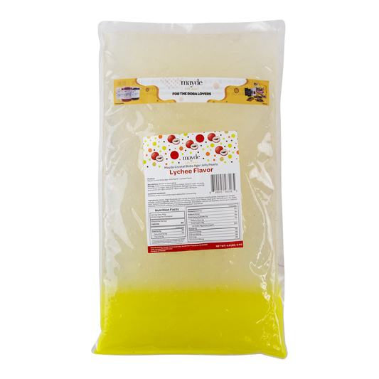 Mayde Crystal Boba for Bubble Tea Drinks Milk Tea Shaved Ice Topping, Agar Boba, Lychee Flavor - 4.4lbs