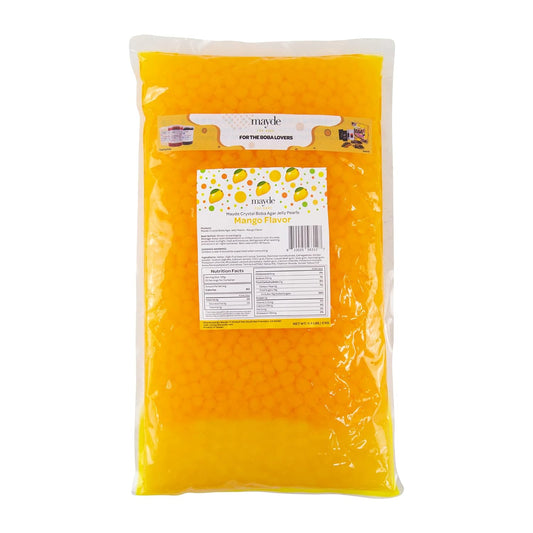 Mayde Crystal Boba for Bubble Tea Drinks Milk Tea Shaved Ice Topping, Agar Boba (Mango, 4.4lbs)
