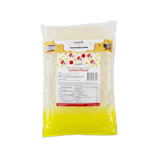 Mayde Crystal Boba for Bubble Tea Drinks Milk Tea Shaved Ice Topping, Agar Boba (Lychee, 2.2lbs)