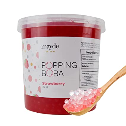 Mayde Popping Boba Pearls for Drinks, Desserts, & Breakfast Bowls (Strawberry Flavor, 7-lbs)
